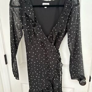 superdown Black Star-Print Wrap Mini Dress